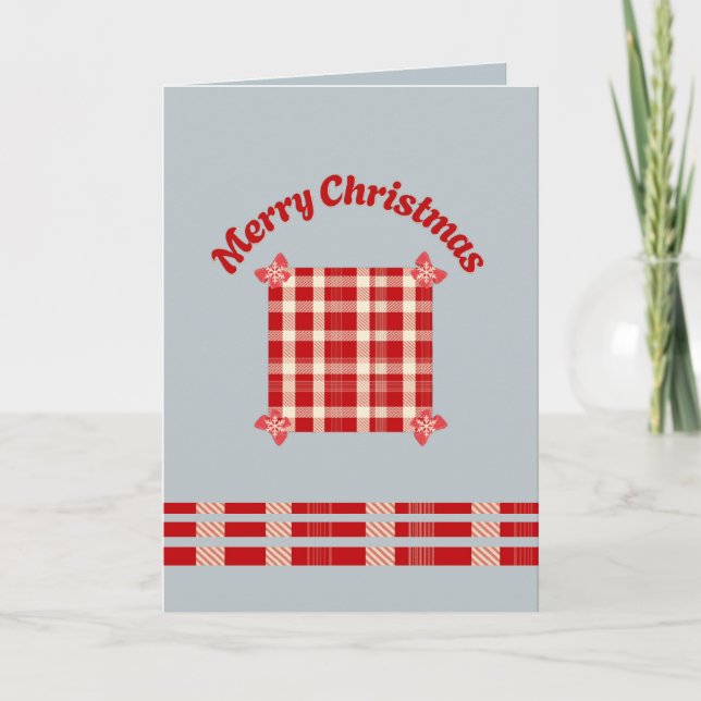 Carte Rustic Red Gingham Christmas Card with Festive Bow (Devant)
