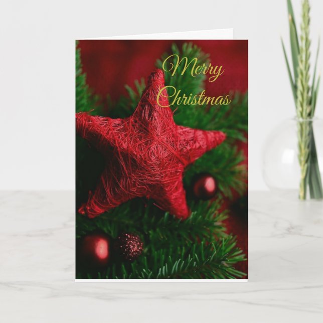 Carte Rustic Red Star sur Pine Christmas Grey Card (Devant)
