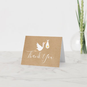 Carte Rustic Stork Baby Gold Star Script Merci