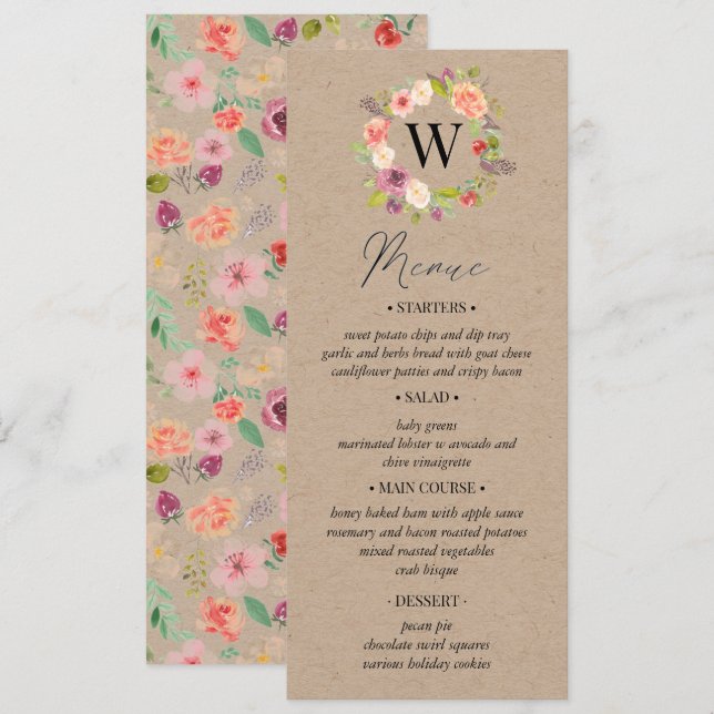 Carte Rustic Summer Floral Mariage Menu (Devant / Derrière)