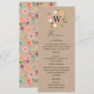 Carte Rustic Summer Floral Mariage Menu