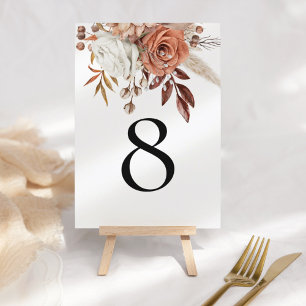 Carte Rustic Terracotta Automne Florals Numéro de tablea