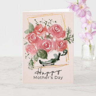 Carte Rustic Watercolor Roses in a Teacup | Mother’s Day