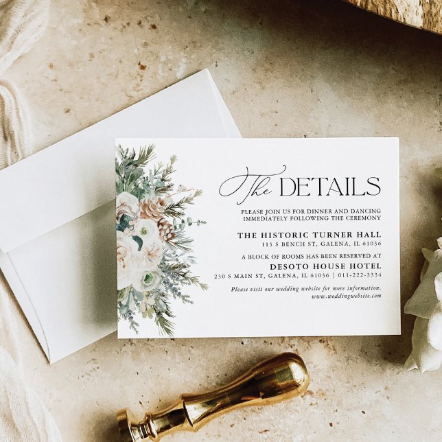 Carte Rustic Winter Pinecone Mariage Détails (Créateur téléchargé)