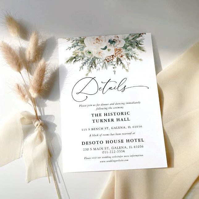 Carte Rustic Winter Pinecone Mariage Détails (Créateur téléchargé)