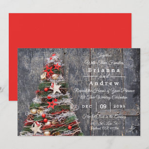 Carte Rustic Wood Country Christmas Tree Stars Mariage