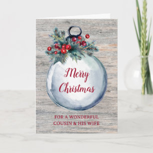 Carte Rustic Wood Cousin et sa femme Joyeux Noël
