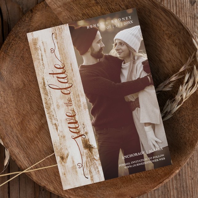 Carte Rustic Wood Effet Mariage Photo Typographie modern (Créateur téléchargé)