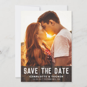 Carte Rustic Wood Photo Enregistrer la date