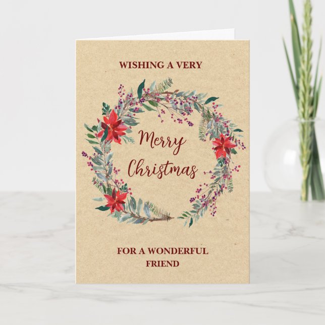 Carte Rustic Wreath Friend Joyeux Noël (Devant)