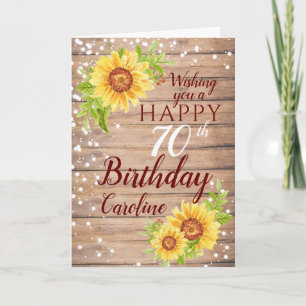 Carte Rustique 70e anniversaire floral tournesol