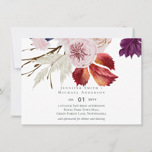 Carte Rustique automne Citrouille Figs Fleurs Mariage (Devant)