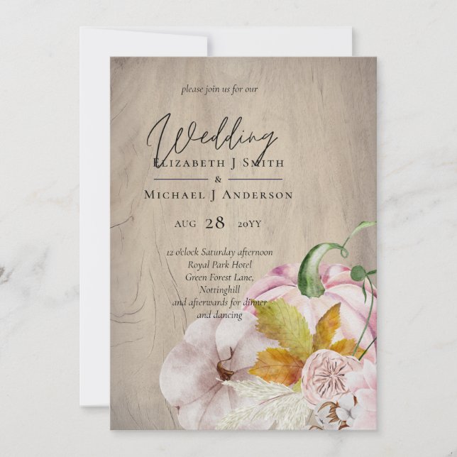 Carte Rustique automne Citrouille Figs Fleurs Mariage (Devant)