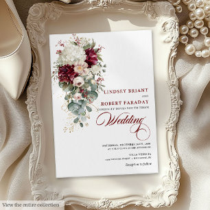 Carte Rustique Boho Burgundy White Faire-part de m