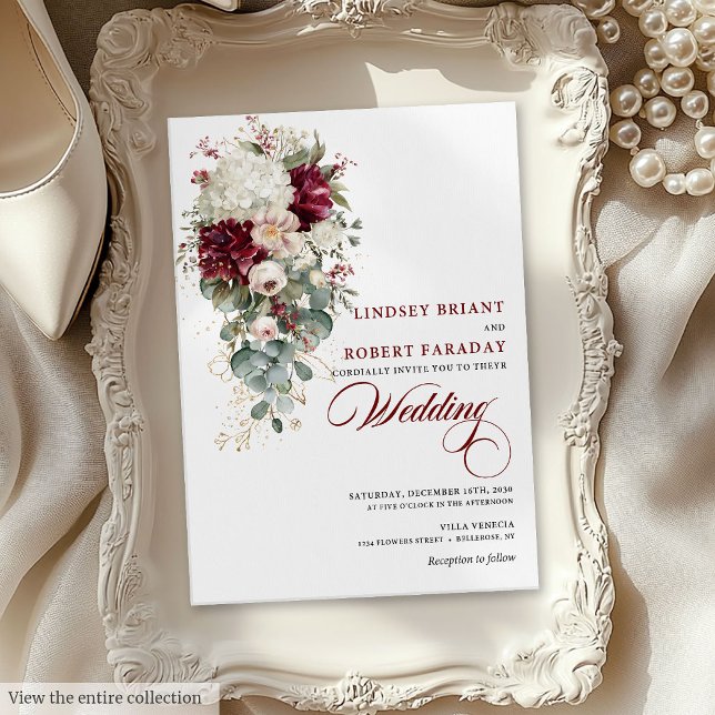 Carte Rustique Boho Burgundy White Faire-part de m (Rustic Boho Burgundy White Wedding Invitation Card)