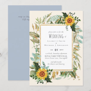 Carte Rustique BOHO Sunflowers Mariage de verdure
