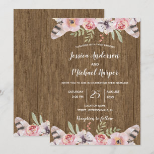 Carte Rustique Boho Wood Floral Mariage Card