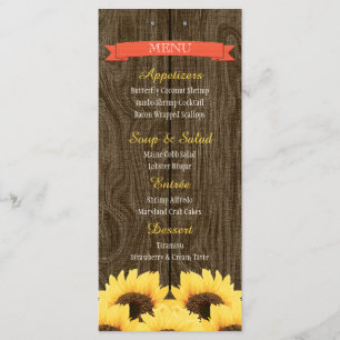 CARTE RUSTIQUE DE CORAIL DE MENU DE TOURNESOL