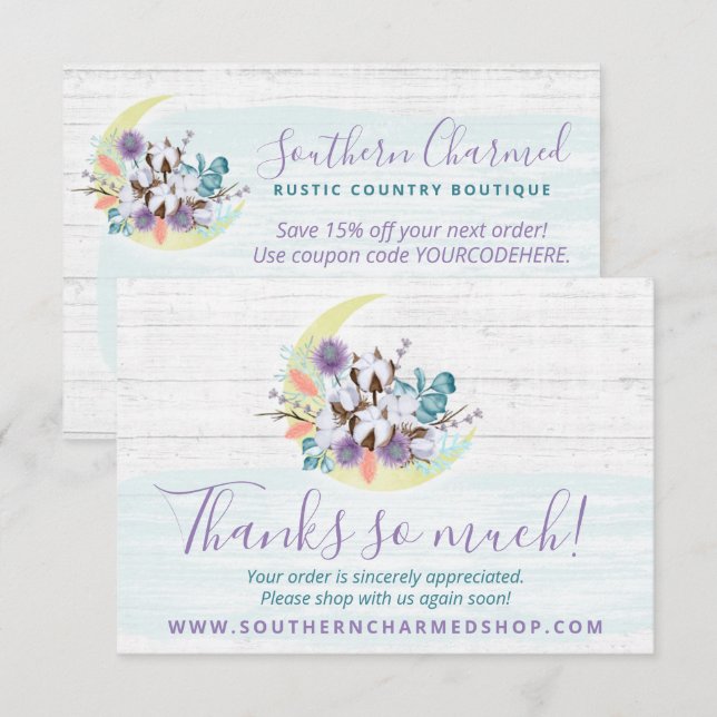 Carte Rustique de coton Floral Sud Merci (Devant / Derrière)