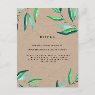 Carte rustique d'hôtel de mariage de verdure de