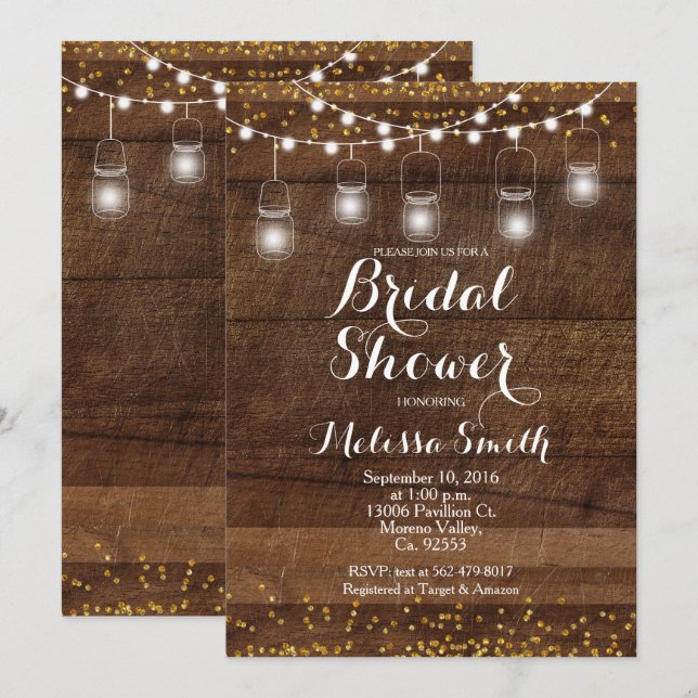 Carte rustique d'invitation de Fête de la mariée (Devant / Derrière)