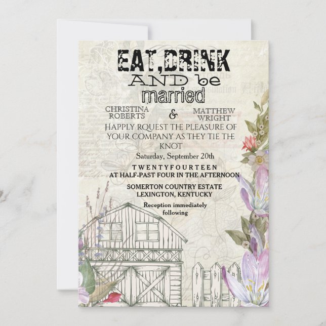Carte rustique d'invitation de weddibg (Devant)