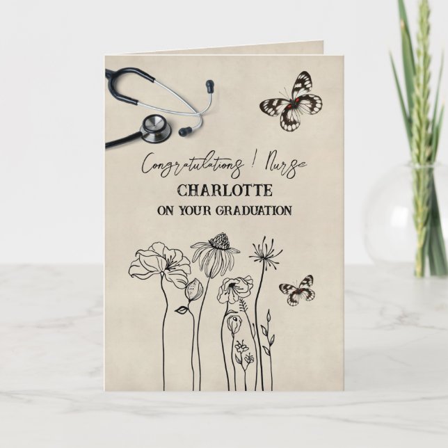 Carte Rustique Fleur sauvage Infirmière Félicitation Gra (Devant)