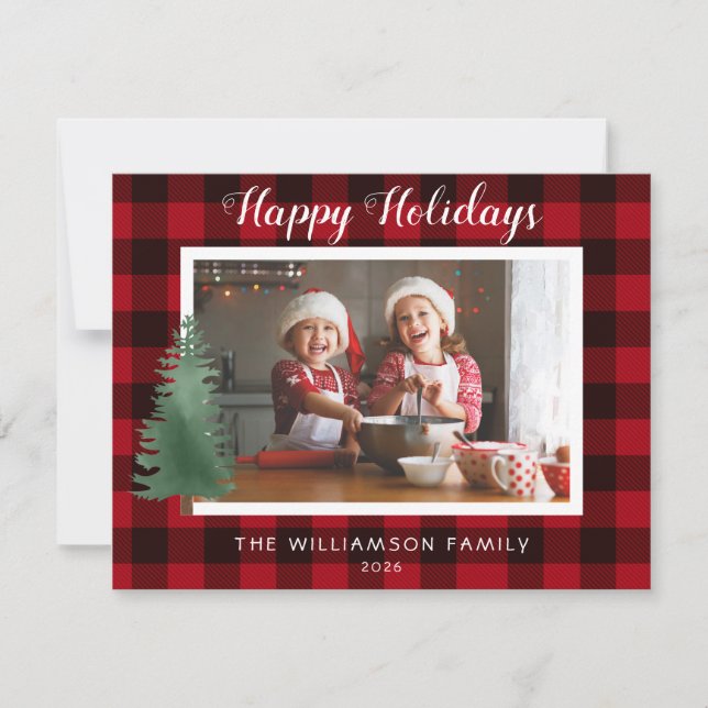 Carte Rustique Joyeux Joyeux Vacances Plaid Photo Famill (Devant)