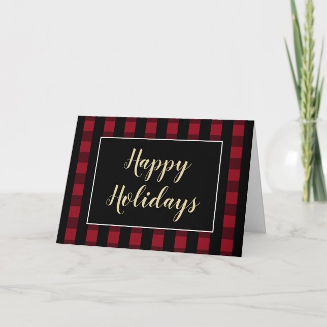 Carte Rustique Joyeux Joyeux Vacances Rouge Et Noir Plai (Devant)