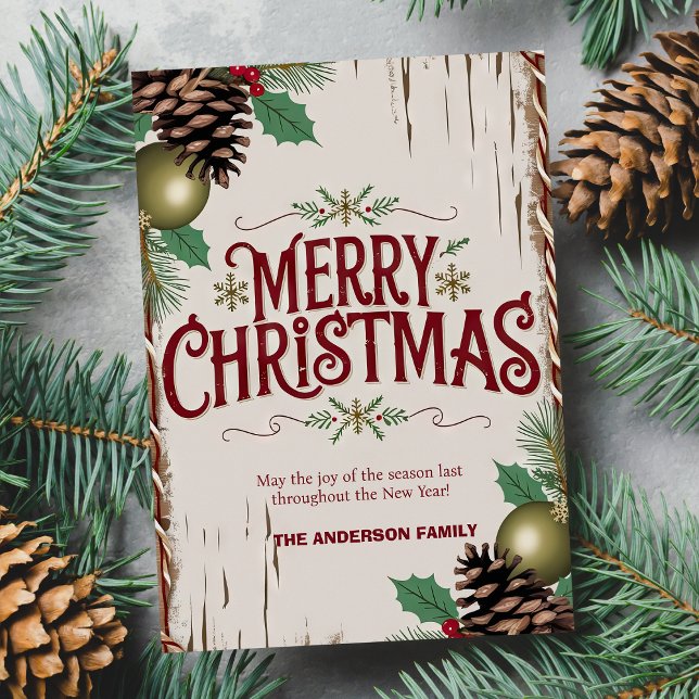 Carte Rustique Joyeux Noël Floral (Rustic Merry Christmas Floral Holiday Card)