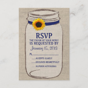 Carte Rustique Mason Jar & Burlap et Sunflower RSV