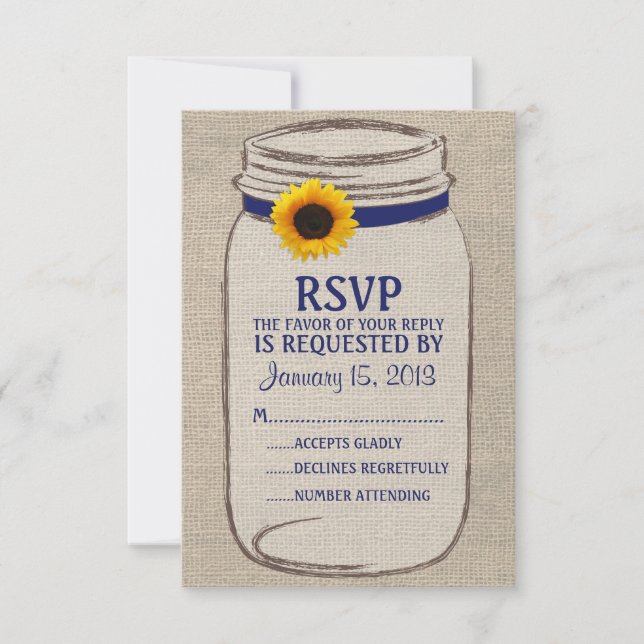Carte Rustique Mason Jar & Burlap et Sunflower RSV (Devant)