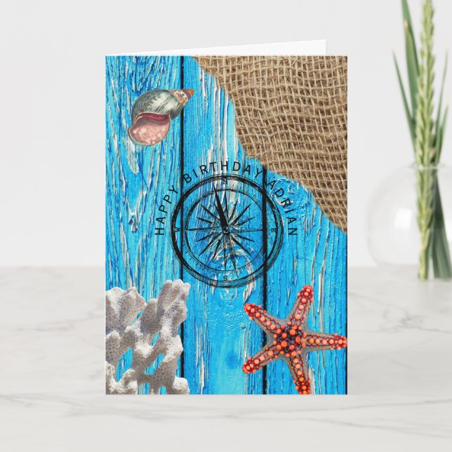 Carte Rustique Nautique Bleu Burlap Starfish Anniversair (Devant)