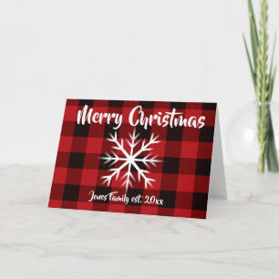 Carte Rustique Noël design rouge buffle plaid