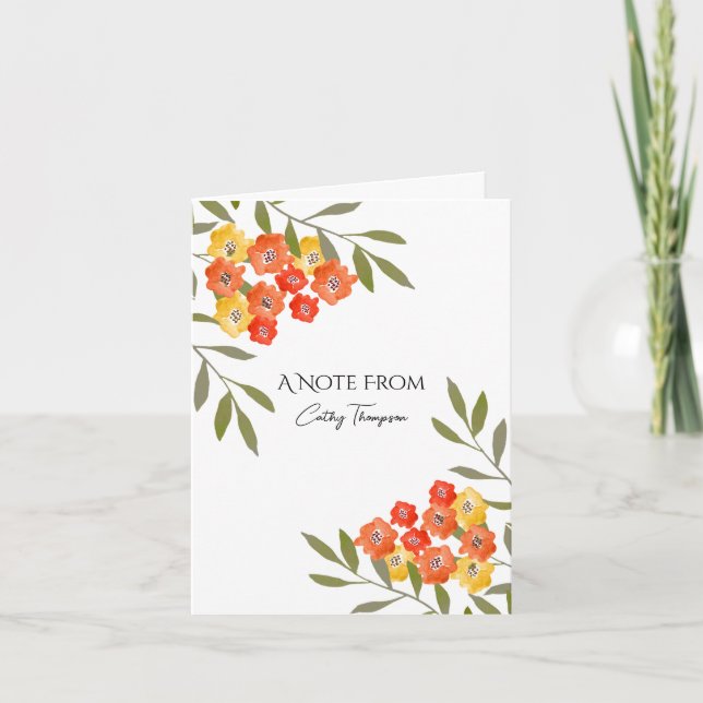 Carte Rustique orange jaune aquarelle florale (Devant)