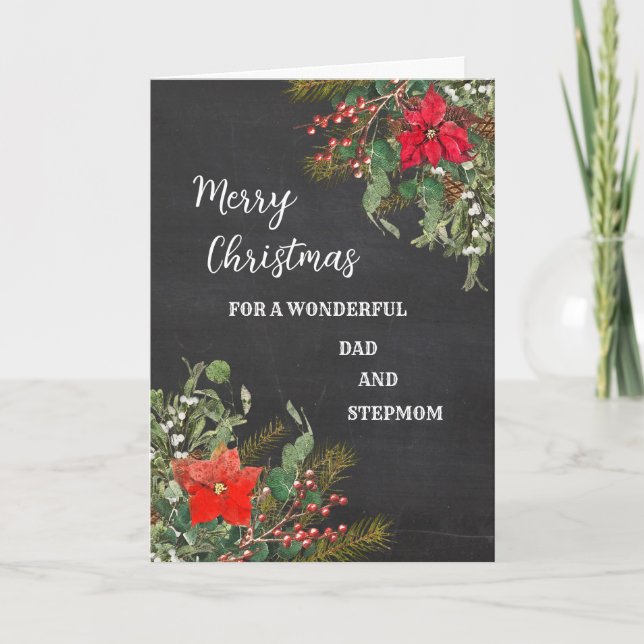 Carte Rustique Papa et StepMom Joyeux Noël (Devant)