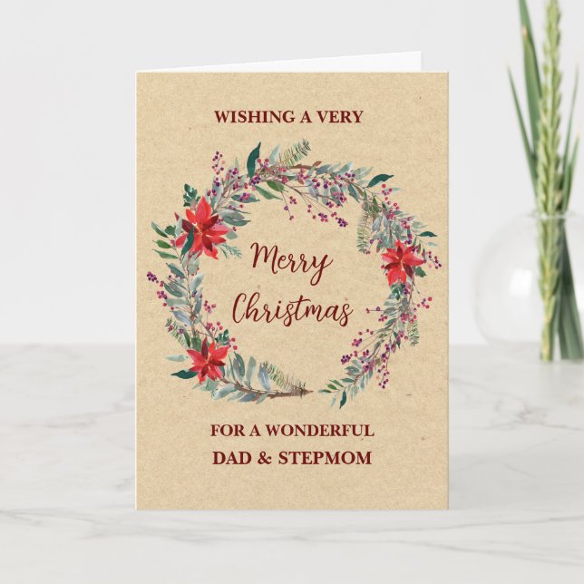 Carte Rustique Papa et StepMom Joyeux Noël (Devant)