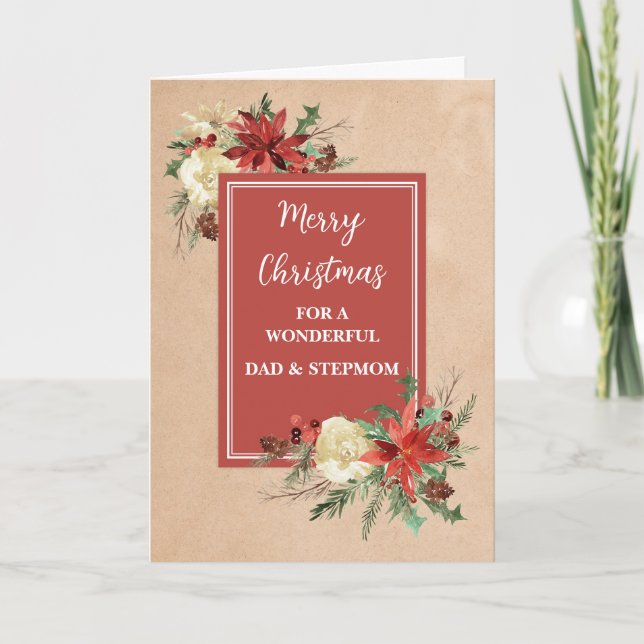 Carte Rustique Papa et StepMom Joyeux Noël (Devant)
