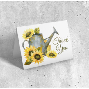 Carte Rustique Pays Automne Aquarelle Tournesol Merci