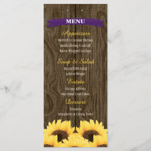 CARTE RUSTIQUE POURPRE DE MENU DE TOURNESOL