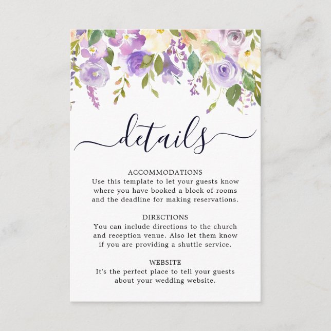 Carte Rustique Rose Floral Mariage Détails (Devant)