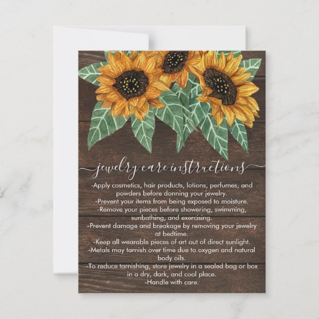 Carte Rustique Sunflower Wood Aquarelle Bijoux (Devant)