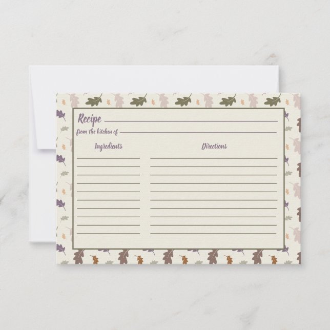 Carte Rustique Thanksgiving automne Feuilles Recette (Devant)