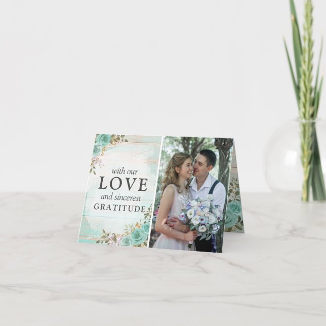 Carte Rustique Turquoise Floral Mariage Merci 4-Photo (Devant)