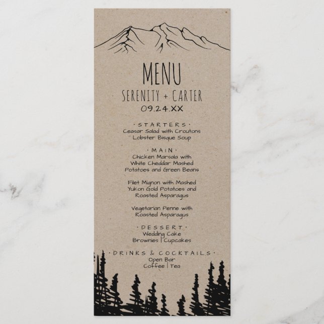 Carte Rustique Woodsy Mountain Dinner Menu (Devant)