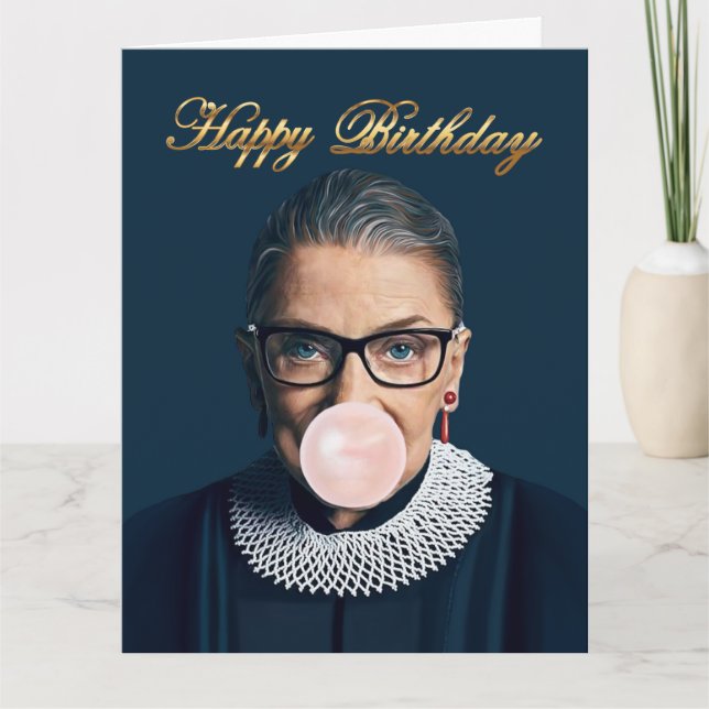 Carte Ruth Bader Ginsburg souffler rose bulle gomme (Devant)