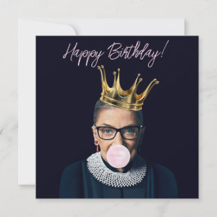 Carte Ruth Ginsburg couronne rose gomme Joyeux anniversa