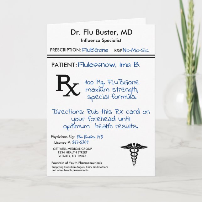 Carte RX Prescription Pad Funny Flu Remedy (Devant)