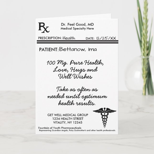 Carte RX Prescription Pad Obtenez Bien (Devant)