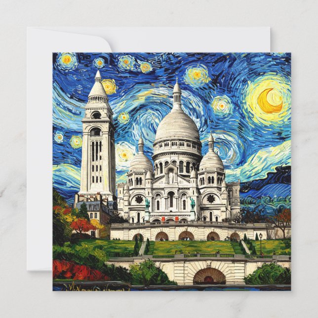 Carte Sacre-Coeur Paris France Nuit étoilée (Devant)